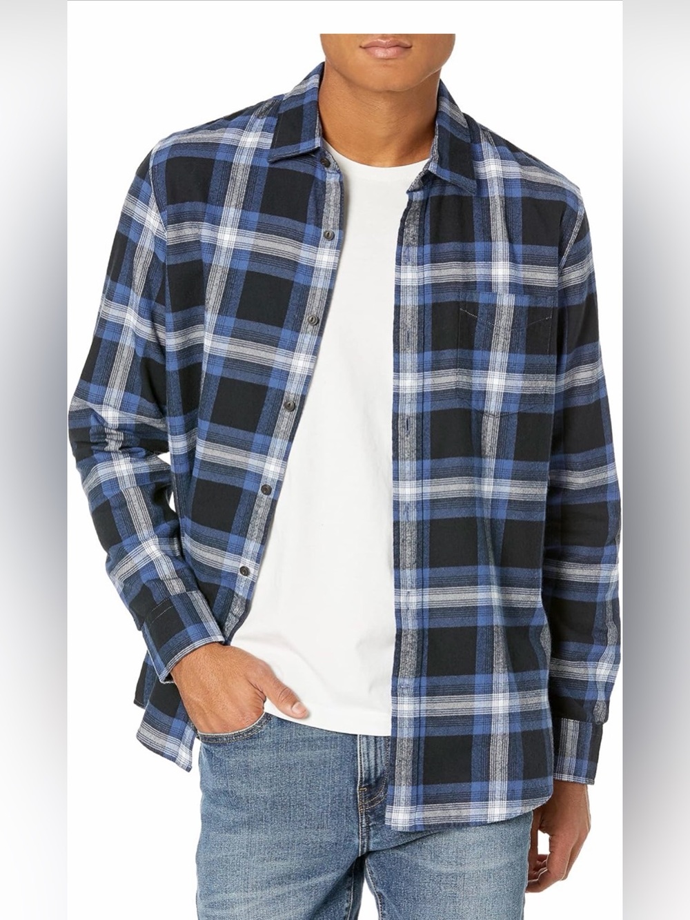 Goodthreads Men’s Black and Blue Plaid Button-Down Shirt